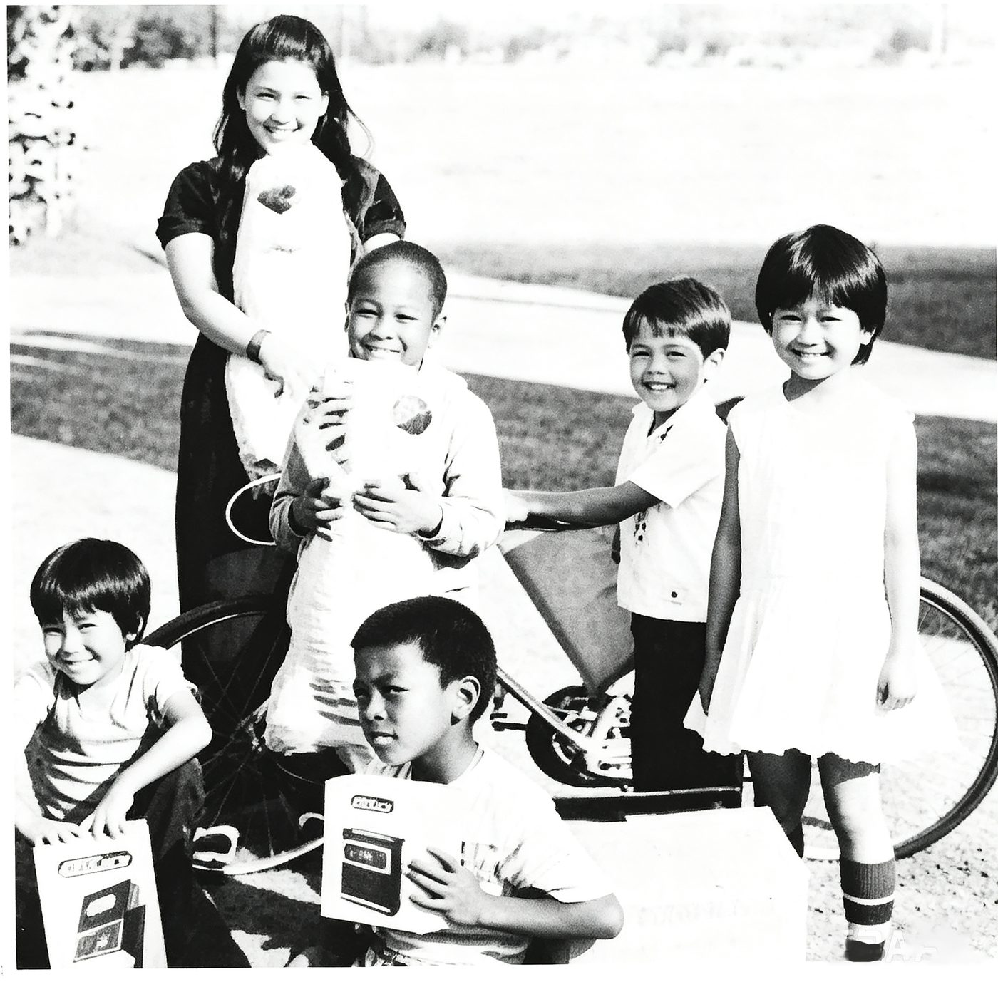 Children with their bicycles after school